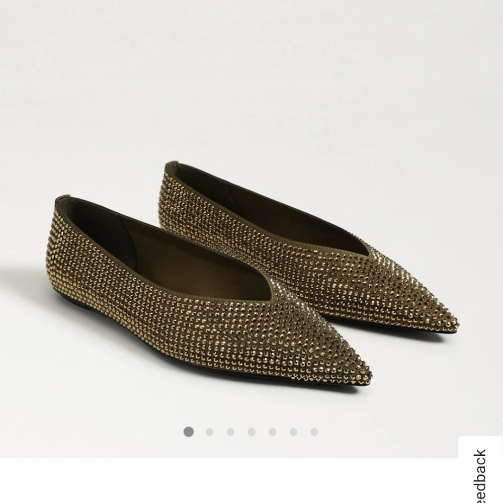 Sam Edelman Gold Rhinestone Flats -Olive Satin